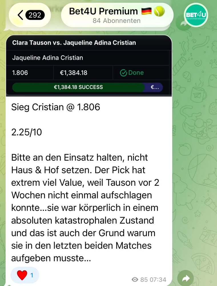 Echter Pick aus dem Bet4u-Telegram-Kanal