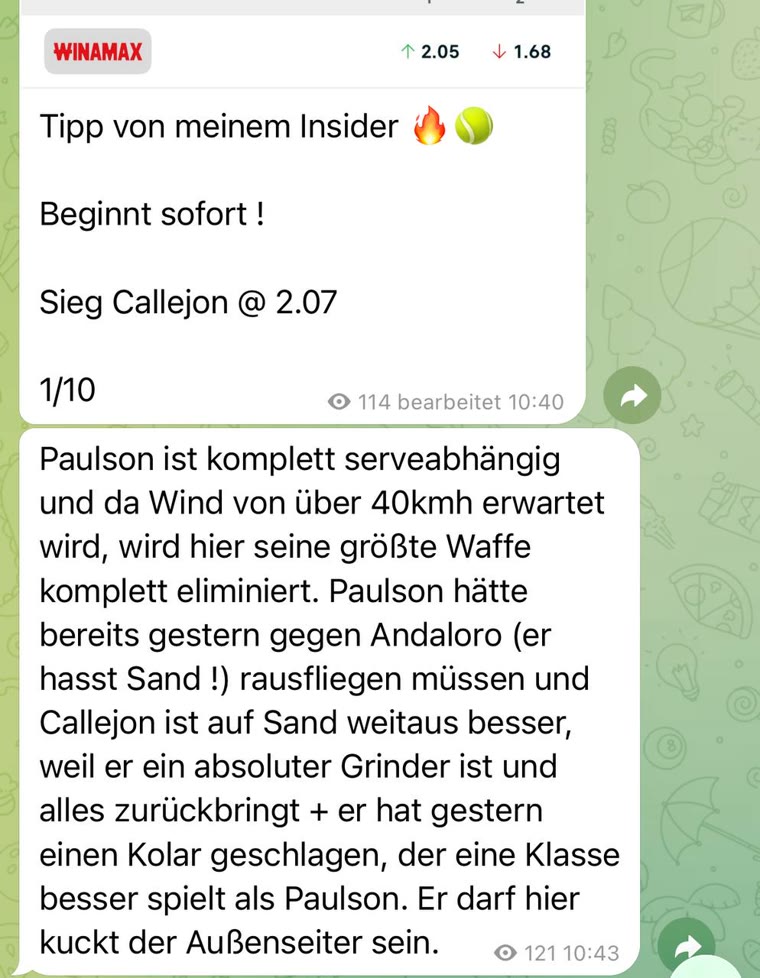 Echter Pick aus dem Bet4u-Telegram-Kanal