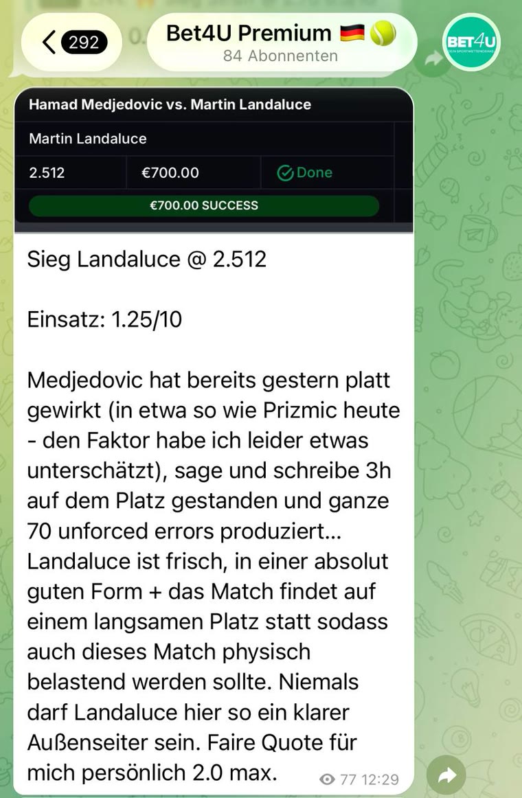 Echter Pick aus dem Bet4u-Telegram-Kanal