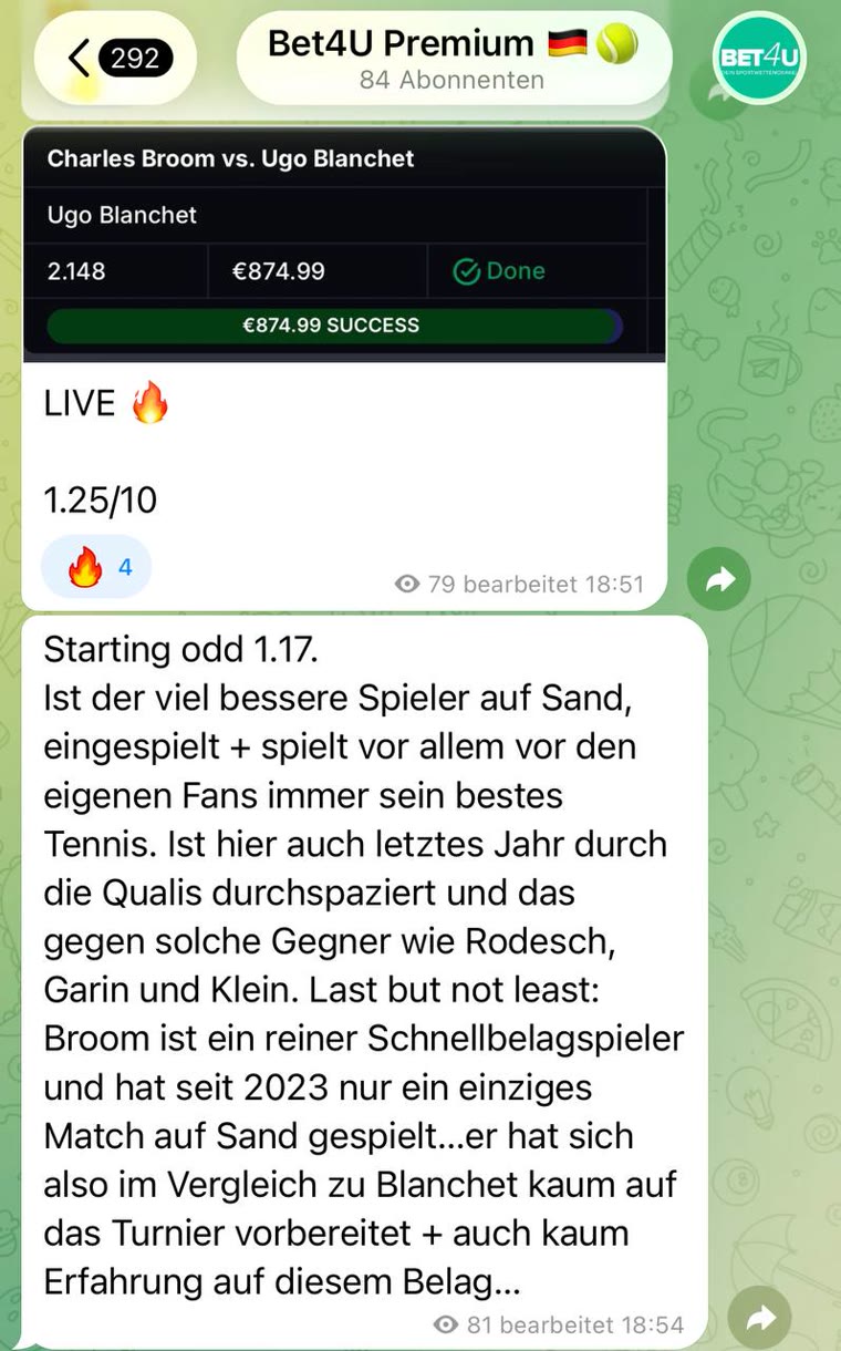 Echter Pick aus dem Bet4u-Telegram-Kanal