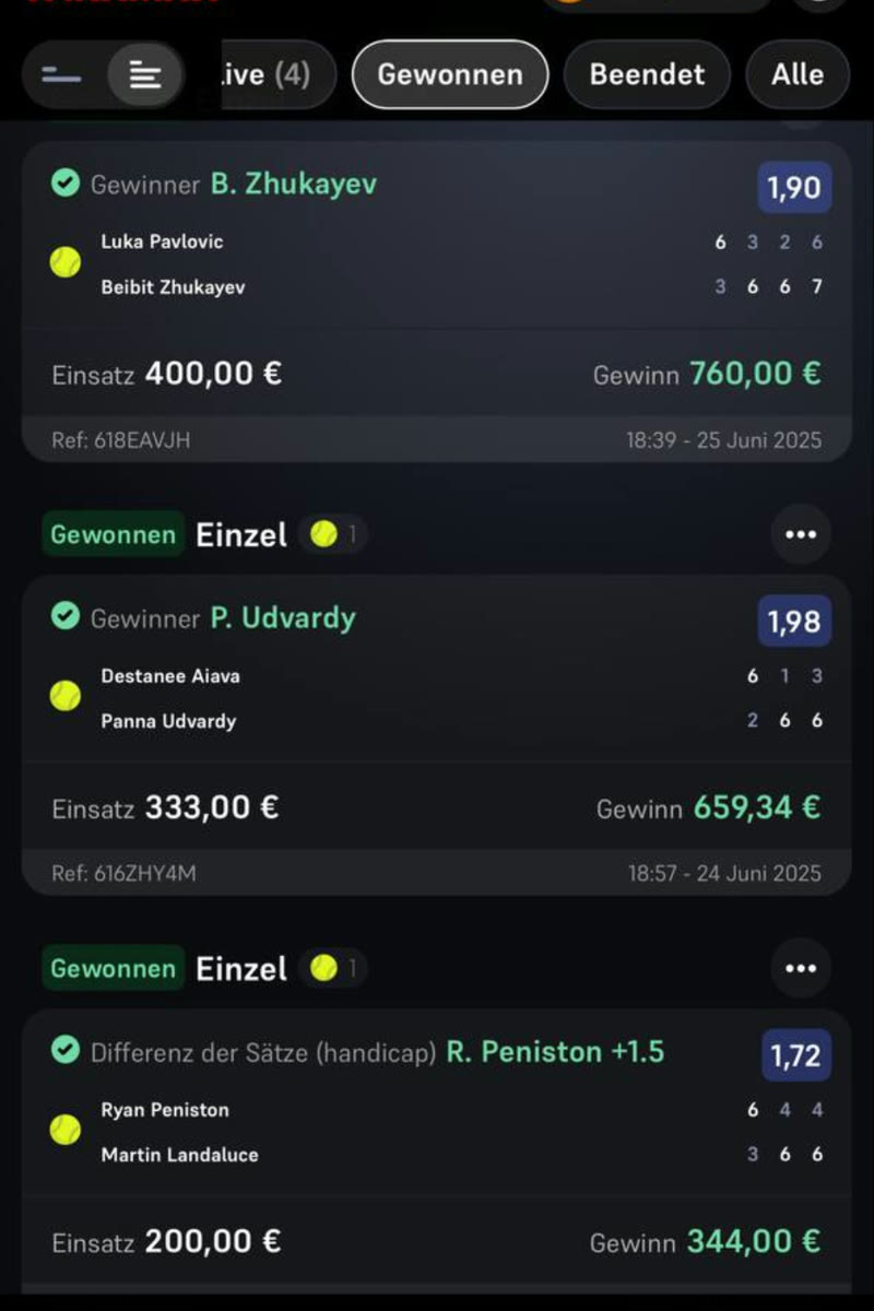 Gewonnener Wettschein aus dem Bet4u-Kanal
