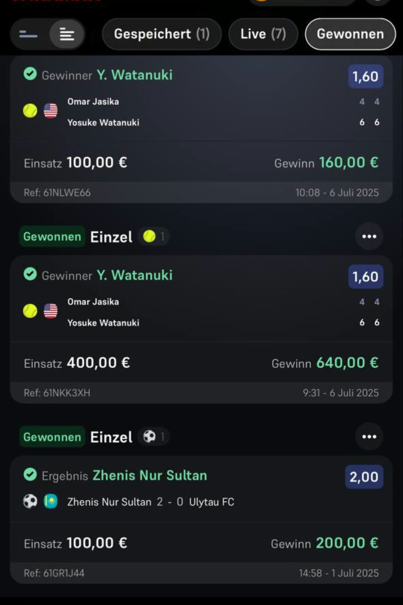 Gewonnener Wettschein aus dem Bet4u-Kanal